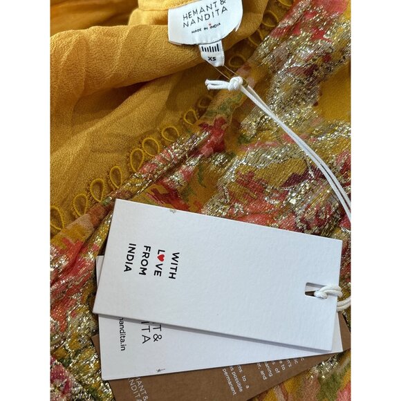 HEMANT AND NANDITA Nova Bodysuit in Mustard Multi X-Small New Womens Blouse Top - Picture 9 of 10